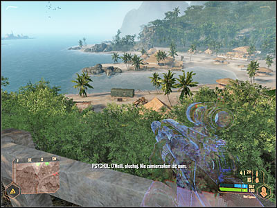 I'd strongly recommend that you approach the humvee from the west, because enemy soldiers are facing other directions (north and east) - Securing KAL's base I - Mission 1: Call me Ishmael - Crysis Warhead - Game Guide and Walkthrough