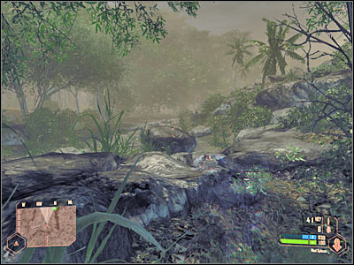 Worst case scenario is that you'll encounter one enemy unit here, so it's very easy to get rid of this threat - Securing the camera II - Mission 2: Shore Leave - Crysis Warhead - Game Guide and Walkthrough