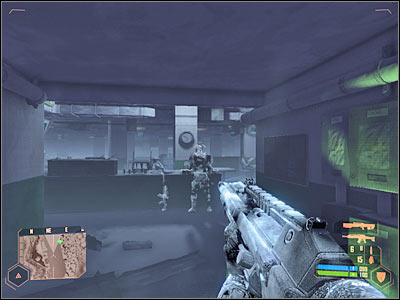 I would recommend that you keep using the Gauss rifle, because it's going to be a very effective weapon against other nanosuit soldiers - Finding the exit from the aircraft carrier - Mission 4: Frozen Paradise - Crysis Warhead - Game Guide and Walkthrough