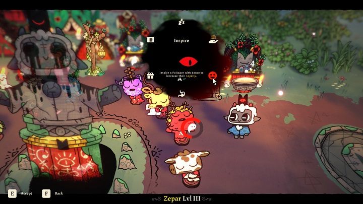 During the game, you'll have the option to briefly interact with your minions - Cult of the Lamb: Beginners guide - Basics - Cult of the Lamb Guide