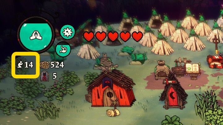 The number of Followers indicates the current population of your cult - Cult of the Lamb: Game interface - Basics - Cult of the Lamb Guide