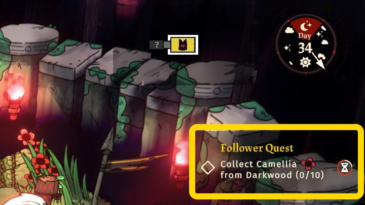 This part of the screen shows the current objectives of the tasks you're tracking - Cult of the Lamb: Game interface - Basics - Cult of the Lamb Guide