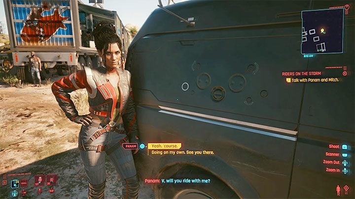 In order to start romancing Panam, you have to start completing her side quests, which become available later in the game - Cyberpunk 2077: Panam Palmer - romances/sex - Cyberpunk 2077: Romances - Cyberpunk 2077 Guide