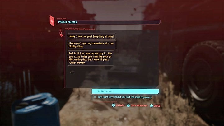 Once the Panam storyline is completed and the relationship is formed, she can contact V and send text messages - Cyberpunk 2077: Panam Palmer - romances/sex - Cyberpunk 2077: Romances - Cyberpunk 2077 Guide