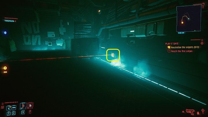 Before you go any further, you have to deal with the explosives - you can shoot at them (and detonate), disarm them (6 points of Technical Ability required), or jump over the laser - Cyberpunk 2077: Play It Safe walkthrough - Cyberpunk 2077: Act 2 Main missions - Cyberpunk 2077 Guide