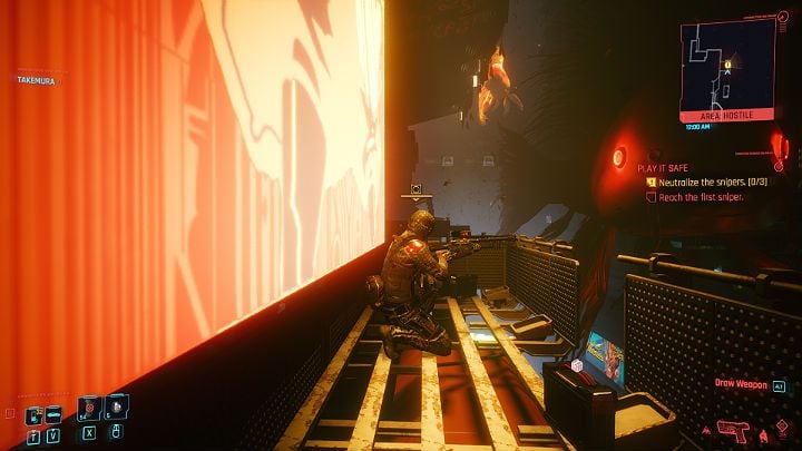 Climb a ladder and then jump on the platform - Cyberpunk 2077: Play It Safe walkthrough - Cyberpunk 2077: Act 2 Main missions - Cyberpunk 2077 Guide