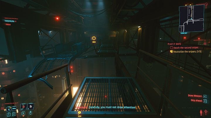 Go right until you get to the ladder - climb higher - Cyberpunk 2077: Play It Safe walkthrough - Cyberpunk 2077: Act 2 Main missions - Cyberpunk 2077 Guide