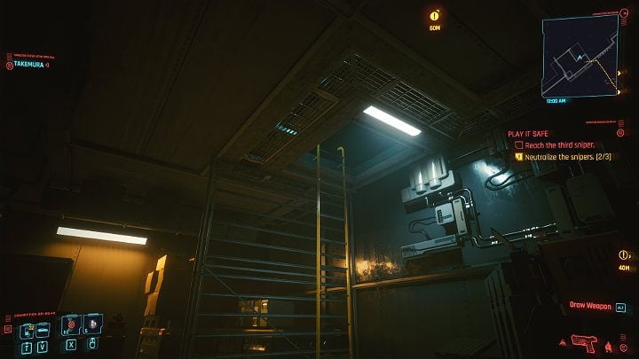 The go through the door on the left side, you will need 5 points of Technical Abilities - Cyberpunk 2077: Play It Safe walkthrough - Cyberpunk 2077: Act 2 Main missions - Cyberpunk 2077 Guide