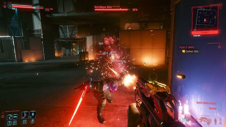 It is worth to aim at the head to destroy Oda's mask - Cyberpunk 2077: Play It Safe walkthrough - Cyberpunk 2077: Act 2 Main missions - Cyberpunk 2077 Guide