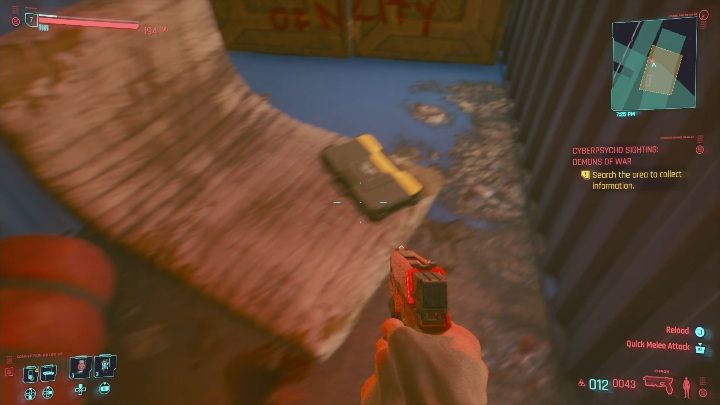 After neutralizing your opponent, get the necessary information: You will find the Shards by searching the body and the laptop in the container - Cyberpunk 2077: Demons of War - cyberpsycho sighting walkthrough - Cyberpunk 2077: Cyberpsycho Sighting - mini-bosses - Cyberpunk 2077 Guide
