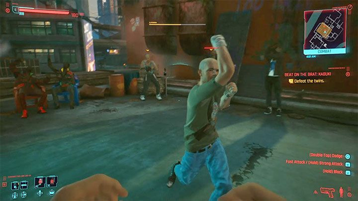 Once you start fighting, try to attack one of the twins - Cyberpunk 2077: Beat on the Brat - walkthrough - Cyberpunk 2077: Exploration Side missions - Cyberpunk 2077 Guide