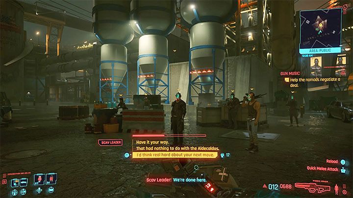 The meeting can end in one of two main ways - Cyberpunk 2077: Gun Music - walkthrough - Cyberpunk 2077: Exploration Side missions - Cyberpunk 2077 Guide