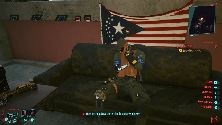 To start this mission, you have to get to the party that is underway on the roof of the building - Cyberpunk 2077: Stadium Love - walkthrough - Cyberpunk 2077: Exploration Side missions - Cyberpunk 2077 Guide