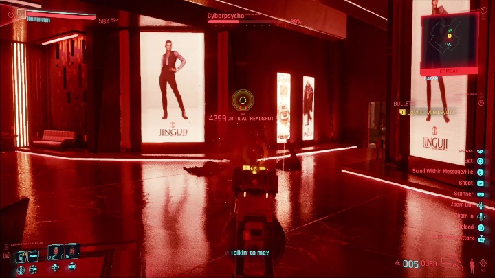 When you finish the conversation, the store will be attacked by a cyberpsycho - Cyberpunk 2077: Bullets - walkthrough - Cyberpunk 2077: Exploration Side missions - Cyberpunk 2077 Guide