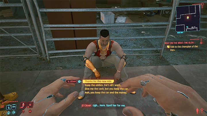 After defeating Cesar, you will be faced with the choice of the prize (or lack of getting it) - Cyberpunk 2077: List of free cars - Cyberpunk 2077: World Atlas - Cyberpunk 2077 Guide