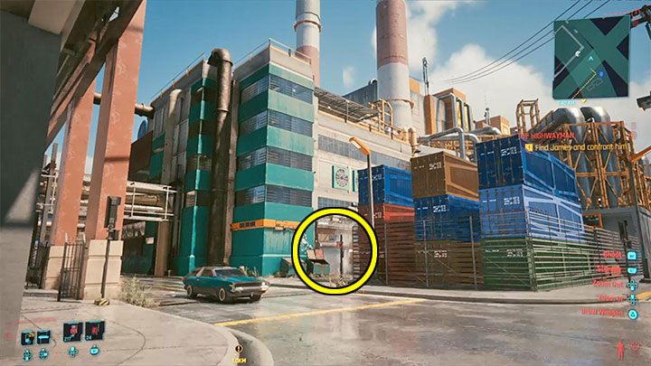 Go east of the factory, specifically to the area with containers shown in the picture - Cyberpunk 2077: List of free cars - Cyberpunk 2077: World Atlas - Cyberpunk 2077 Guide