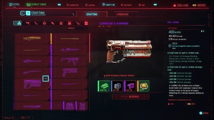 During the hustle you have to obtain the blueprint allowing you to craft the weapon - Cyberpunk 2077: Iconic weapons list - Cyberpunk 2077: World Atlas - Cyberpunk 2077 Guide