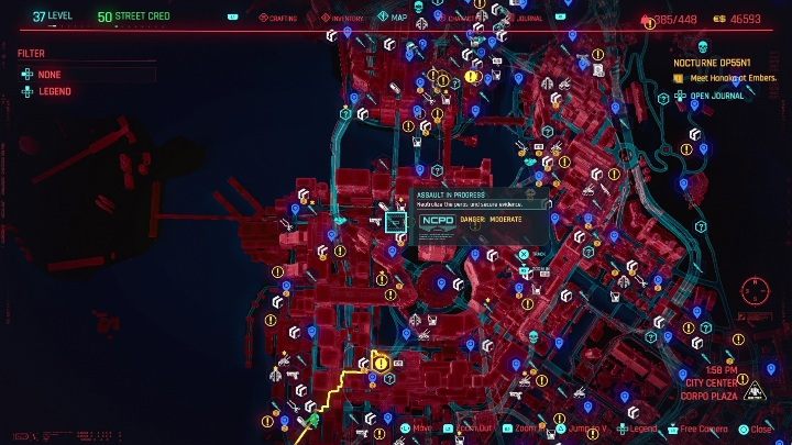 In the City Center district, you can carry out an assault in 12 locations - Cyberpunk 2077: City Center, NCPD Scanner Hustles - map, walkthrough - Cyberpunk 2077: NCPD Scanner Hustles - Cyberpunk 2077 Guide