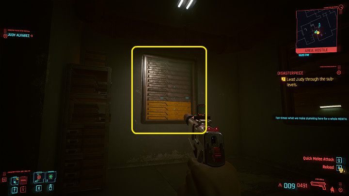 In the corridor, which connects with another large room, you can force the blinds (if you have enough Body points) and thus bypass the guards there - Cyberpunk 2077: Disasterpiece walkthrough - Cyberpunk 2077: Act 2 Main missions - Cyberpunk 2077 Guide
