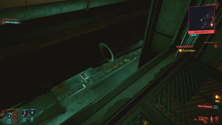 Now you can slip into the hallway through the gap between the metal platform and the pipes - Cyberpunk 2077: Disasterpiece walkthrough - Cyberpunk 2077: Act 2 Main missions - Cyberpunk 2077 Guide