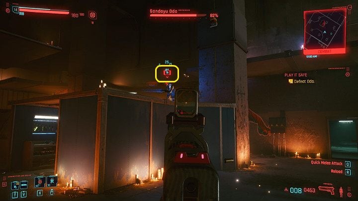 When an opponent receives damage from an EMP grenade, Oni Mask will turn off for a while (and he will not be able to use homing missiles using SMG) - Cyberpunk 2077: How to beat Oda? - Cyberpunk 2077: Bosses - Cyberpunk 2077 Guide