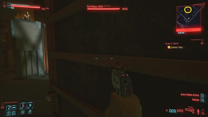 As soon as the fight starts, start running to lose Oda - Cyberpunk 2077: How to beat Oda? - Cyberpunk 2077: Bosses - Cyberpunk 2077 Guide