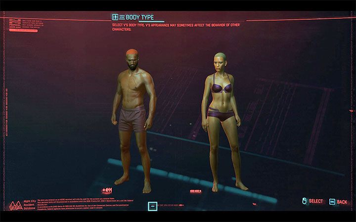 1) The body type selected at the very beginning of the character creator (picture above) - Cyberpunk 2077: All Romance options - guide, tips - Cyberpunk 2077: Romances - Cyberpunk 2077 Guide