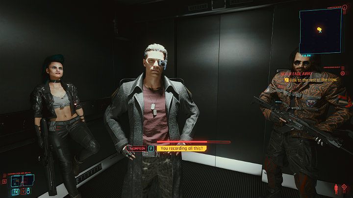 After a short cutscene you will appear in the elevator inside the Arasaka Tower - Cyberpunk 2077: Transmission walkthrough - Cyberpunk 2077: Act 2 Main missions - Cyberpunk 2077 Guide