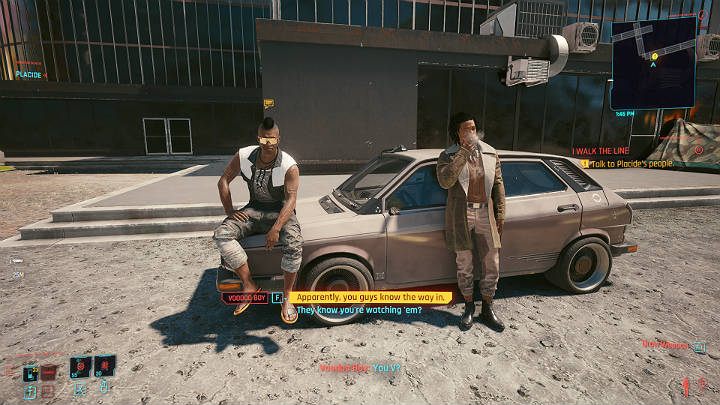 Leave the hotel and go to the location marked on the world map, by the GIM, to meet Placide's people - Cyberpunk 2077: I Walk the Line walkthrough - Cyberpunk 2077: Act 2 Main missions - Cyberpunk 2077 Guide