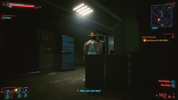 You can safely eliminate the guard before he can move away - Cyberpunk 2077: I Walk the Line walkthrough - Cyberpunk 2077: Act 2 Main missions - Cyberpunk 2077 Guide