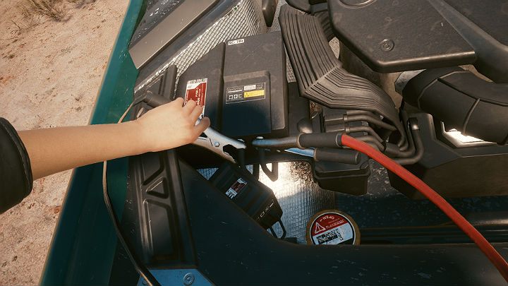 Take the cables from the trunk and connect them to the car battery - Cyberpunk 2077: Ghost Town walkthrough - Cyberpunk 2077: Act 2 Main missions - Cyberpunk 2077 Guide