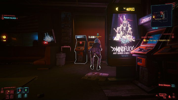 When a woman starts to look at the machine, approach it from behind and eliminate - you can leave the body, it will not be noticed - Cyberpunk 2077: Ghost Town walkthrough - Cyberpunk 2077: Act 2 Main missions - Cyberpunk 2077 Guide