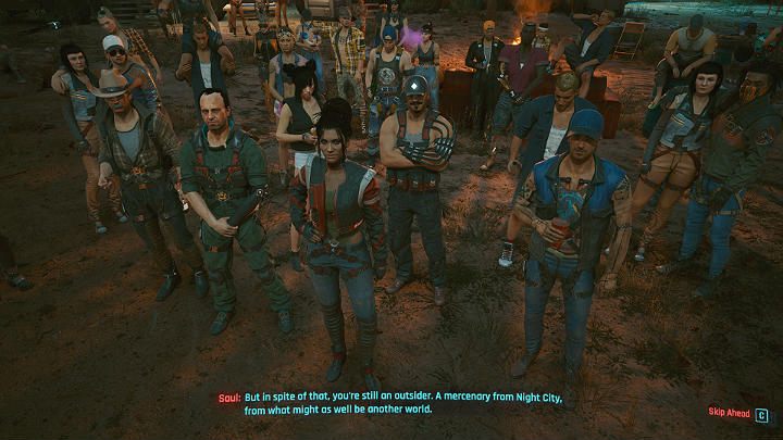 Get in the car's cargo area and listen to Saul give a speech about the debt of gratitude that the Aldecaldos have contracted with V - Cyberpunk 2077: We Gotta Live Together - walkthrough - Cyberpunk 2077: Act 3 - Cyberpunk 2077 Guide