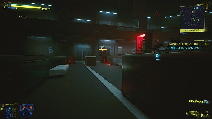 This floor is patrolled by two more guards and one drone - Cyberpunk 2077: Knockin on Heavens Door - walkthrough - Cyberpunk 2077: Act 3 - Cyberpunk 2077 Guide