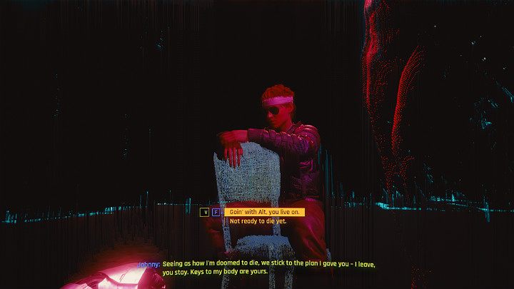 Because Johnny still has full control of V's body, he can do what he thinks is right with it - Cyberpunk 2077: Johnnys ending - collaboration with Rogue - Cyberpunk 2077: Endings - Cyberpunk 2077 Guide