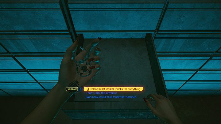 Johnny gets off in front of the cemetery and asks the man to wait for him in his car - Cyberpunk 2077: Johnnys ending - collaboration with Rogue - Cyberpunk 2077: Endings - Cyberpunk 2077 Guide