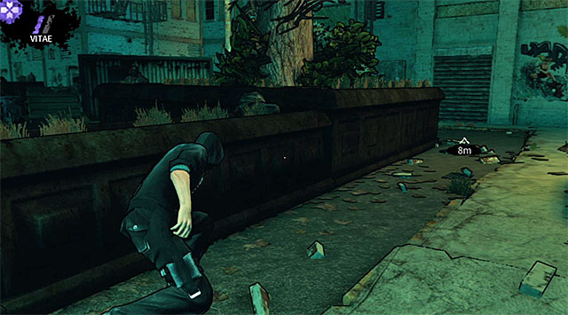 Push the analog stick (or a corresponding key on your keyboard) to start sneaking and then approach a large object seen on screen 1 - Tutorial - alleys - Chapter 0 - DARK - Game Guide and Walkthrough