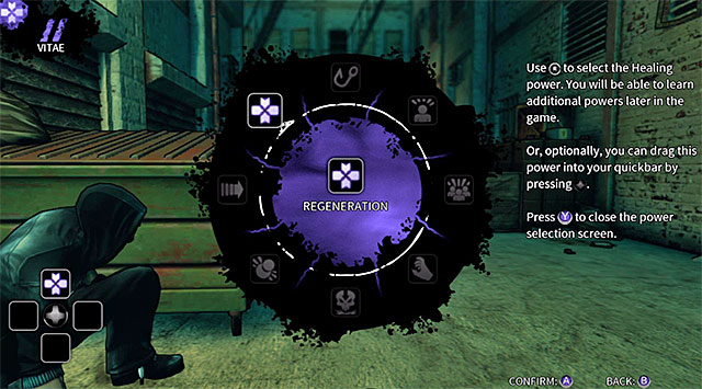 Power selection screen - Tutorial - alleys - Chapter 0 - DARK - Game Guide and Walkthrough