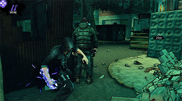 Approach the courtyard and start off by moving towards the bandit seen on the screen above - Tutorial - ghetto - Chapter 0 - DARK - Game Guide and Walkthrough