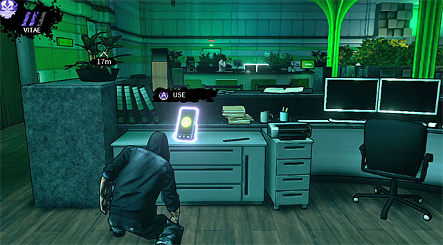 Approach the reception area from the left side and take some time to locate a PDA (200 experience points) seen on the screen above - Geoforge - lobby - Chapter 2 - DARK - Game Guide and Walkthrough