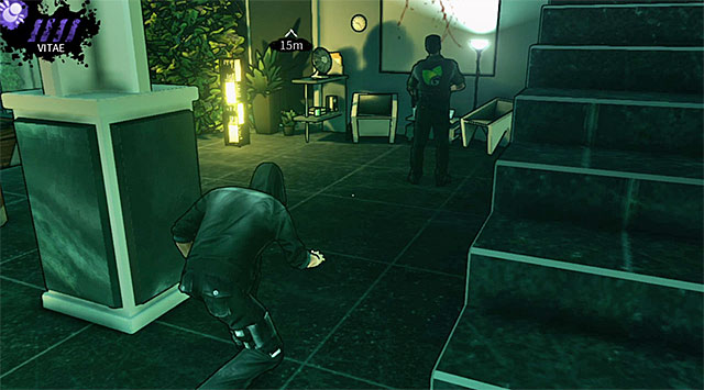 An enemy stationed near the stairs - Geoforge - penthouse - Chapter 2 - DARK - Game Guide and Walkthrough