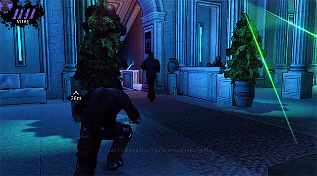 Look at the screen displayed above, because it shows an ideal moment for when you should move - the guard will be heading towards the entrance himself and the camera wont be covering your position - Atlantis - entrance - Chapter 3 - DARK - Game Guide and Walkthrough