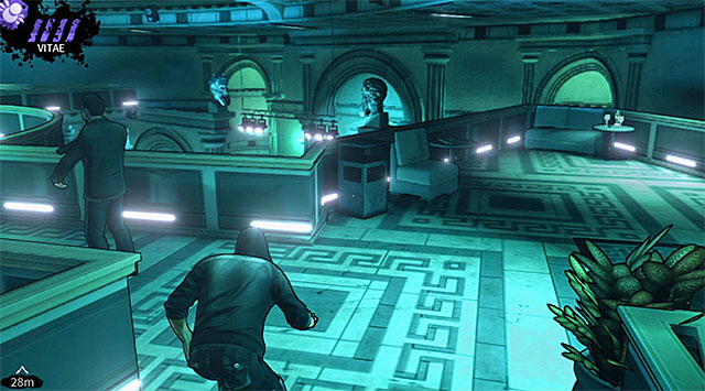 There are two guards on the top floor of the club and you should check both screens seen above this text to find out about the ideal locations of performing surprise attacks on the them - Atlantis - main area (after releasing the gas) - Chapter 3 - DARK - Game Guide and Walkthrough