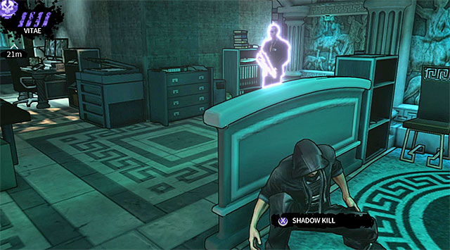 Quickly take cover to the right and wait for all enemies to reach their designated posts (dont try running to the exit from the security office, because you wont make it in time and as a result you will be noticed by enemy forces) - Atlantis - security office - Chapter 3 - DARK - Game Guide and Walkthrough