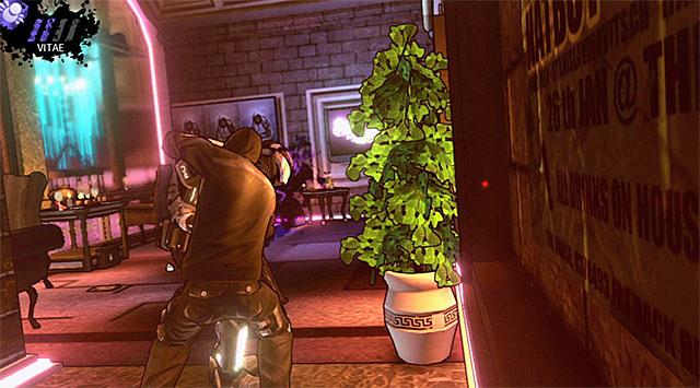 A hunter patrolling the right balcony - The Hole - ruined club - Chapter 4 - DARK - Game Guide and Walkthrough