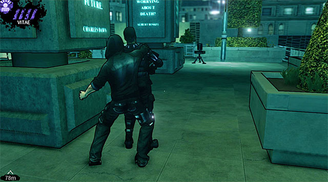 As soon as youve regained control over Eric use the Shadow Leap ability to teleport the main character to an upper northern balcony seen on screen 1 - Cryogenic - plaza - Chapter 5 - DARK - Game Guide and Walkthrough