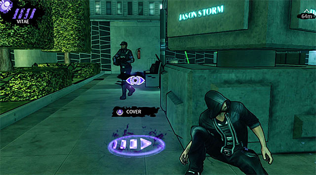 An opponent patrolling the west side of the plaza - Cryogenic - plaza - Chapter 5 - DARK - Game Guide and Walkthrough