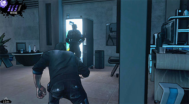 A guard standing next to a vending machine - Cryogenic - atrium - Chapter 5 - DARK - Game Guide and Walkthrough