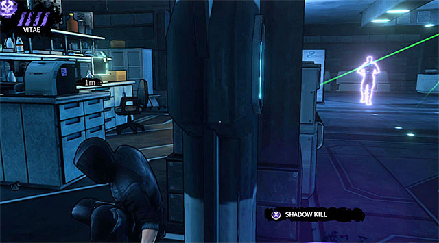 A guard patrolling a corridor with a camera and a generator - Cryogenic - laboratory - Chapter 5 - DARK - Game Guide and Walkthrough