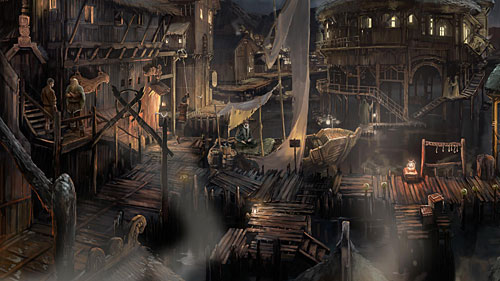 There is a beam on the house standing left to the ferryman - The Prism - The Dark Eye - Chains of Satinav - Game Guide and Walkthrough